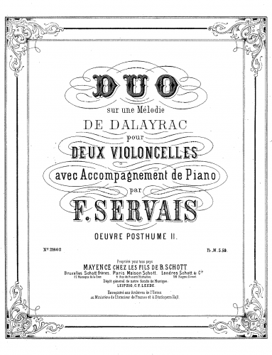 Servais - Duo sur une Mélodie de Dalayrac - Scores and Parts