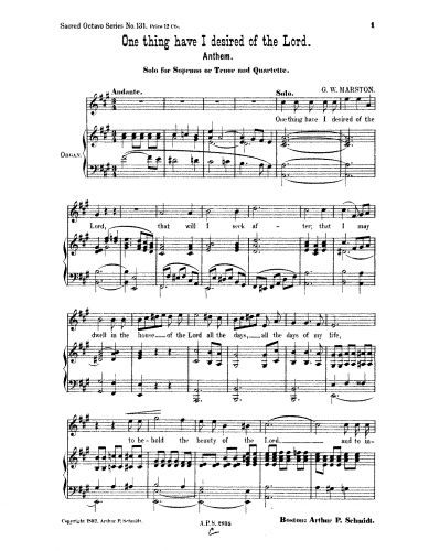 Marston - One thing have I desired of the Lord - Score