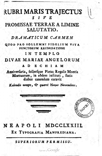 Manna - Rubri maris trajectus, sive promissae terrae a limine salutatio - Libretti - Complete Libretto
