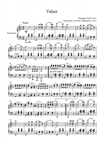 Verdi - Valzer per Pianoforte solo - Score