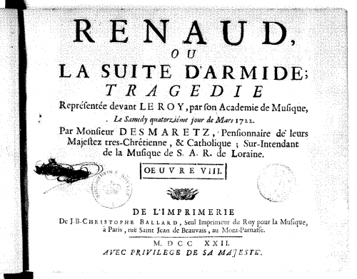 Desmarets - Renaud ou la suite d'Armide - Condensed Score