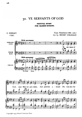 Coleman - Ye Servants of God - Score