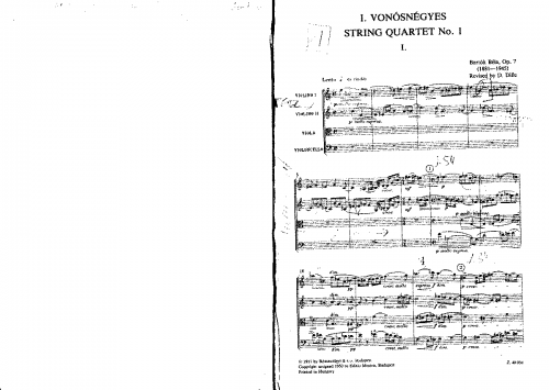 Bartók - String Quartet No. 1, Op. 7 (Sz.40) - Score
