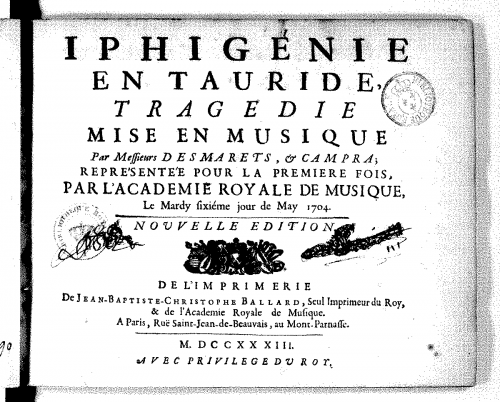 Desmarets - Iphigénie en Tauride - Condensed Score