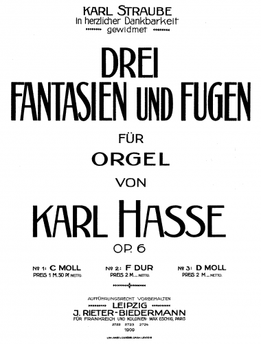 Hasse - 3 Fantasies and Fugues - 3. Fantasy and Fugue in D minor