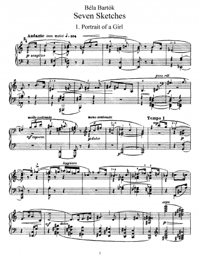 Bartók - 7 Sketches, Op. 9b - Score
