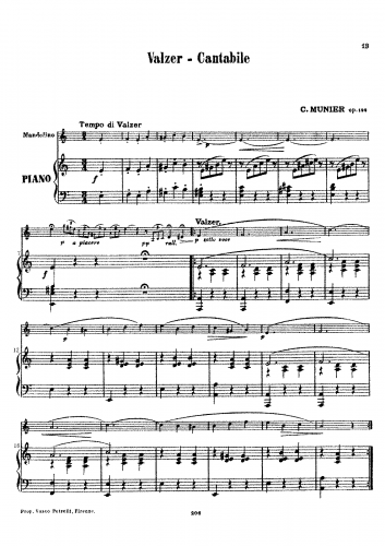 Munier - Valzer-Cantabile - For Mandolin and Piano (Composer) - Piano score