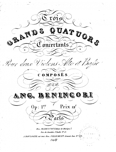 Benincori - 3 String Quartets, Op. 1