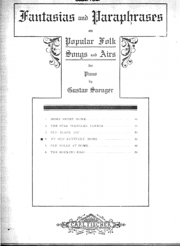 Saenger - Fantasias and Paraphrases on Popular Folksongs and Airs, Op. 109 - Score