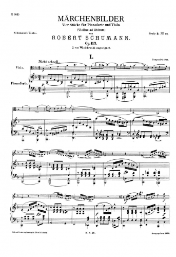 Schumann - Märchenbilder, Vier Stücke für Viola und Klavier, Op. 113 - Score