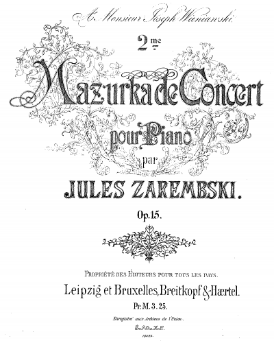 Zar?bski - Mazurka de Concert No. 2, Op. 15 - Score