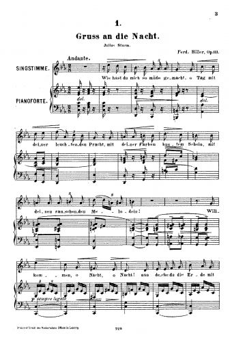 Hiller - 12 Lieder - Vocal Score - Score