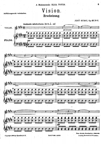 Hubay - Mosaïque - Scores and Parts No. 6. Vision - Piano score and Violin part