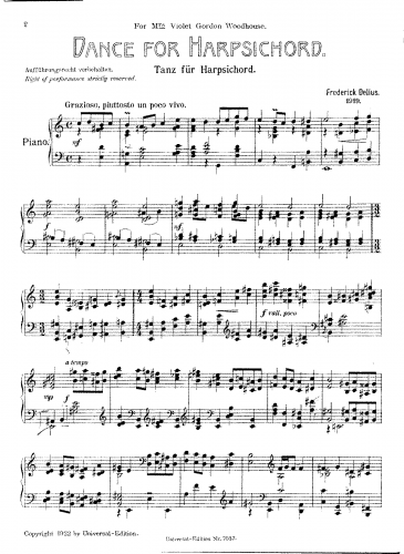 Delius - Dance for Harpsichord - Score