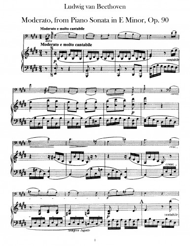 Beethoven - Piano Sonata No. 27 - Moderato (Nicht zu geschwind und sehr singbar vorzutragen) For Cello and Piano - Piano Score