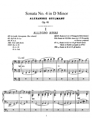 Guilmant - Organ Sonata No. 4 in D Minor, Op. 61 - Score