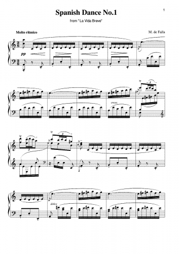 Falla - La Vida Breve - Danza Española No. 1 For Piano solo - Score