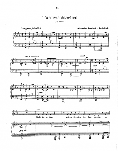 Zemlinsky - 4 Gesänge, Op. 8 - Score