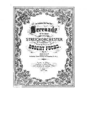 Fuchs - Serenade for string orchestra No. 2 in C major, Op. 14 - For Piano 4 hands (Composer) - Score
