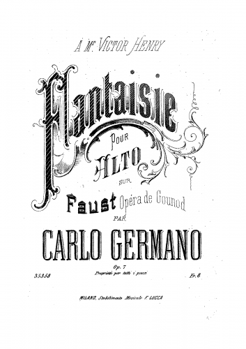Germano - Fantasia on Gounod's 'Faust', Op. 7 - Piano Score and Viola Part