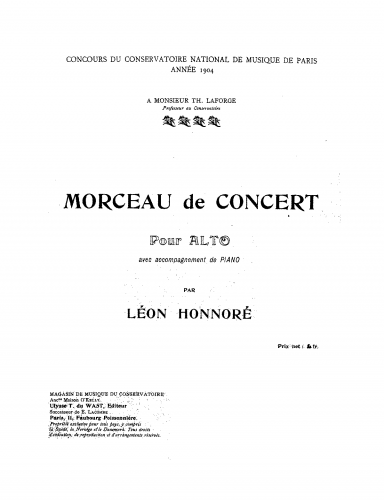 Honnoré - Morceau de Concert, Op. 23 - Piano Score, Viola Part