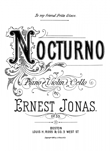 Jonas - Nocturne, Op. 53 - Piano score, Cello part and Violin part