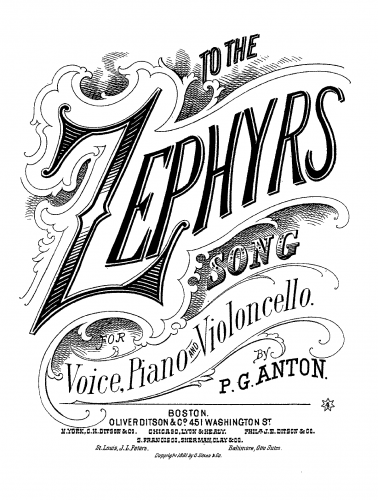 Anton Sr. - To The Zephyrs - Piano Score, Cello Part, Voice Part