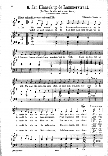 Folk Songs - Jan Hinnerk up de Lammerstraat - Score