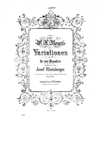 Mozart - 8 Variations on "Ein Weib ist das herrlichste Ding" - For 2 Pianos 4 hands (Rheinberger) - Score