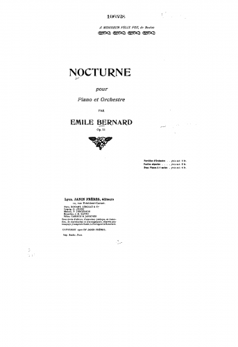 Bernard - Nocturne for Piano and Orchestra, Op. 51 - For 2 Pianos 4 hands (Composer) - Score