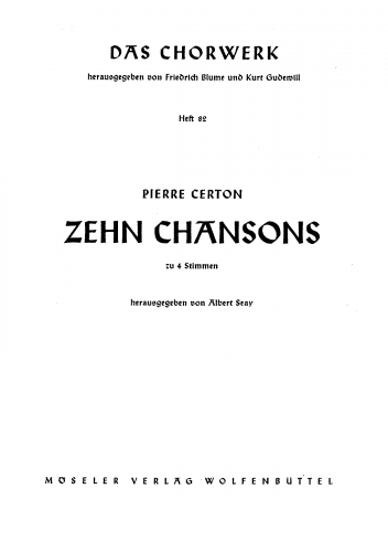 Certon - Chansons - Score