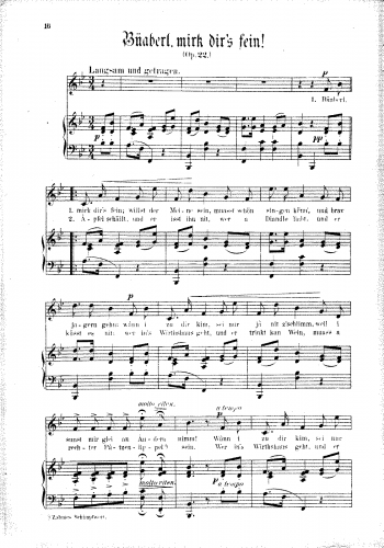 Koschat - Büaberl, mirk dir´s fein!, Op. 22 - Score
