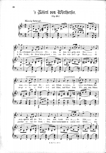Koschat - s´Röserl von Wörthersee, Op. 28 - Score