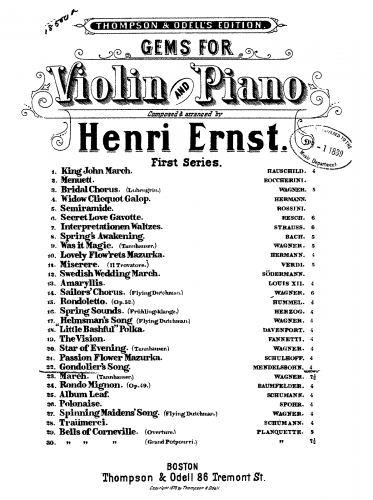 Mendelssohn - Lieder ohne Worte - Venetianisches Gondellied (No. 6) For Violin and Piano (Ernst)