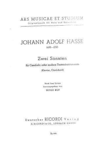 Hasse - Sonatas for Cembalo - Score