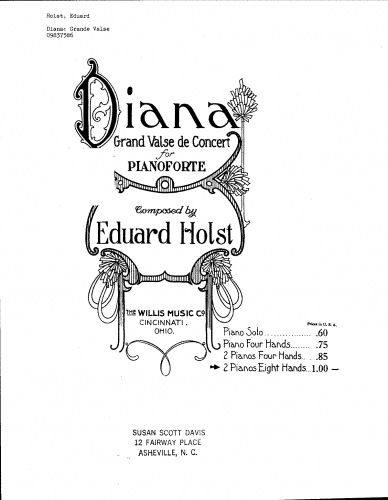 Holst - Diana - For 2 Pianos 8 hands (Hoffmann) - Score