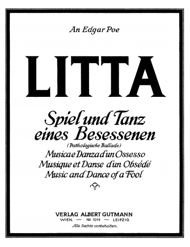 Litta - Spiel und Tanz eines Besessenen - For Piano (Composer) - Score