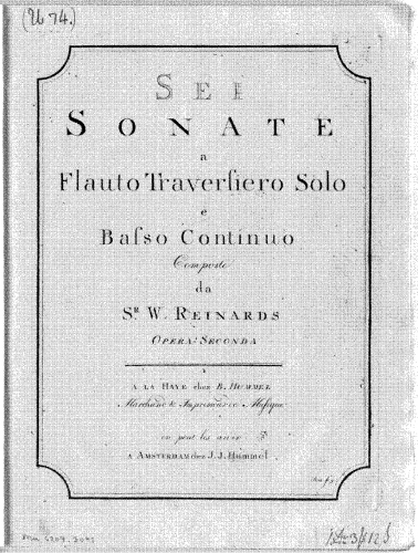 Reinards - 6 Flute Sonatas, Op. 2 - Score
