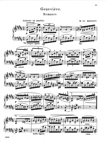 Bennett - Geneviève, Romance for Piano - Score