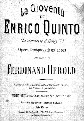 Hérold - La gioventù di Enrico Quinto - Vocal Score