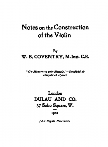 Coventry - Note on Construction of Violin - Complete book