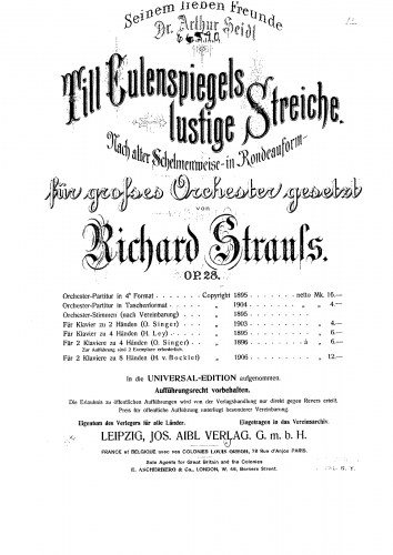 Strauss - Till Eulenspiegels lustige Streiche - For 2 Pianos 8 hands (Bocklet)