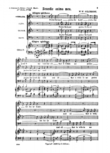 Gilchrist - Benedic Anima Mea in G, Schleifer 41 - Score