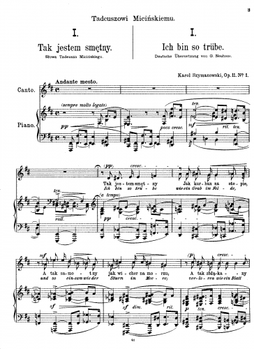 Szymanowski - 4 Songs, Op. 11 - ''3 Pies?i, Op. 11'' - Score