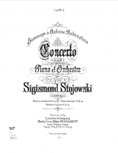 Stojowski - Concerto for piano and orchestra in F-sharp minor, op. 3 - Full Scores and Parts - Full Orchestra Score