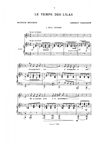 Chausson - Poème de l'amour et de la mer - Vocal Score Le temps des lilas - Score