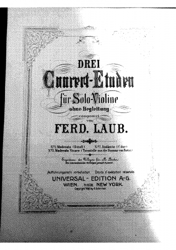 Laub - Drei Concert-Etüden für Solo-Violine - Score