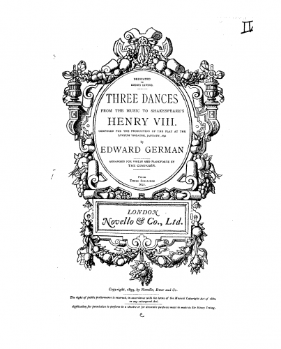 German - Henry VIII - 3 Dances For Violin and Piano (German)
