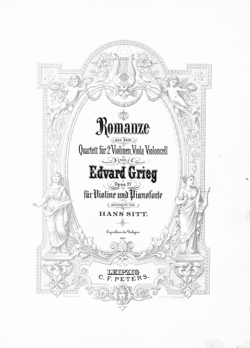 Grieg - String Quartet No. 1 in G minor, Op. 27 - Romanze (No. 2) For Violin and Piano (Sitt)