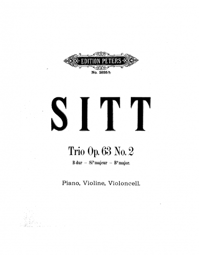 Sitt - 2 Piano Trios, Op. 63 - Scores and Parts Trio No. 2